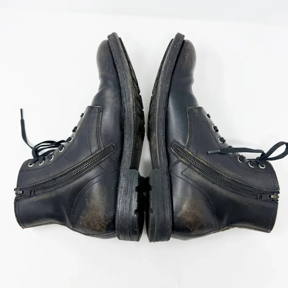 Frye Black/Brown Distressed Leather Lace Up Boots Men's Size 9.5 Made in Mexico